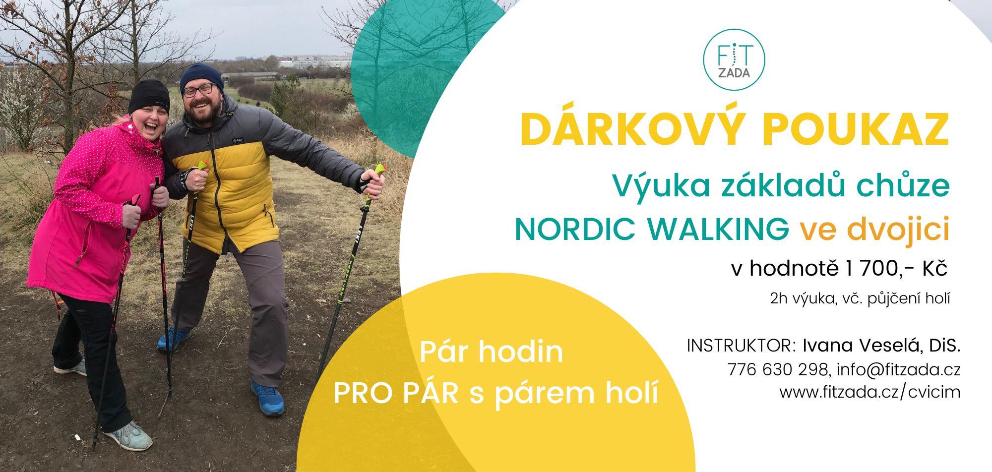 Voucher NORDIC WALKING: Vstup pro 2 os. na výuku základů techniky NW pro dvojice (2h)