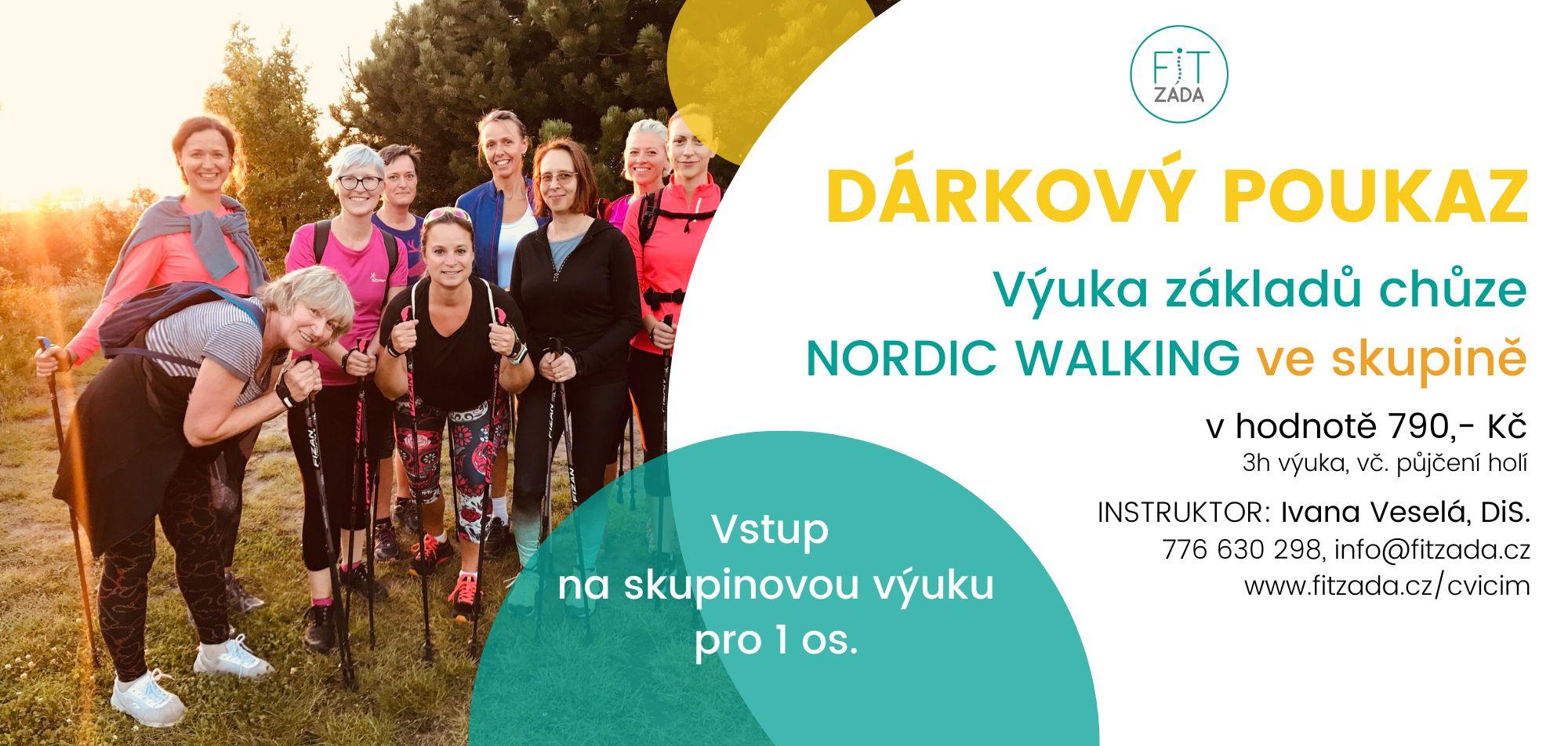 Voucher NORDIC WALKING: Vstup pro 1 os. na skupinovou výuku základů techniky NW (3h)