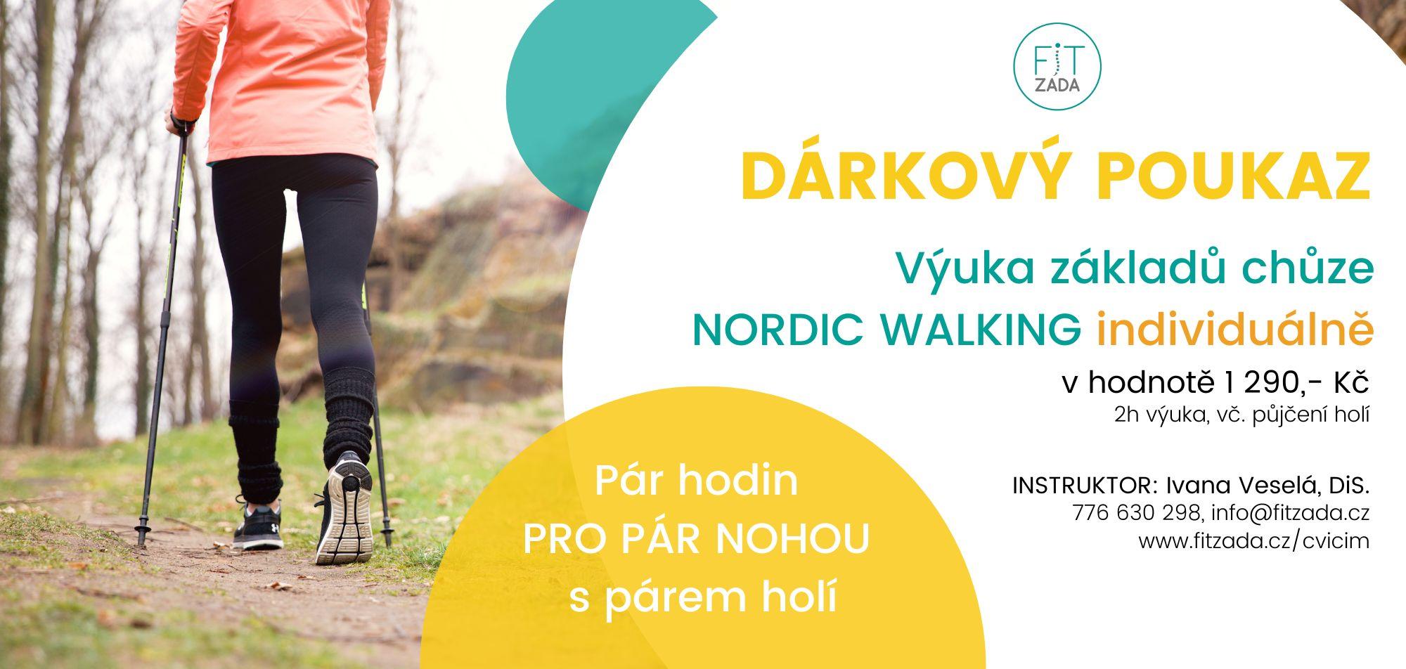 Voucher NORDIC WALKING: Vstup pro 1 os. na individuální Výuku základů techniky NW v délce do 2h (pouze pro ženy)