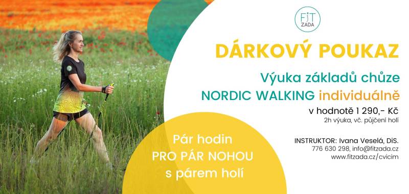 Voucher NORDIC WALKING: Vstup pro 1 os. na individuální Výuku základů techniky NW v délce do 2h (pouze pro ženy)