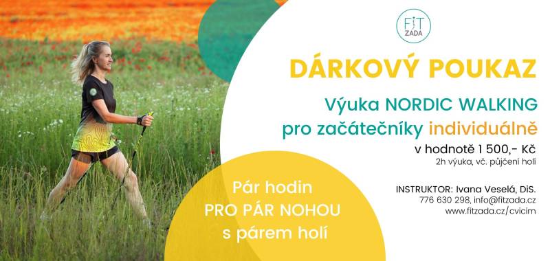 Voucher NORDIC WALKING: Vstup pro 1 os. na individuální Výuku základů techniky NW v délce do 2h (pouze pro ženy)